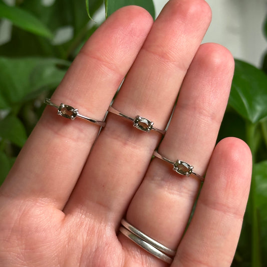 Faceted Moldavite Rings