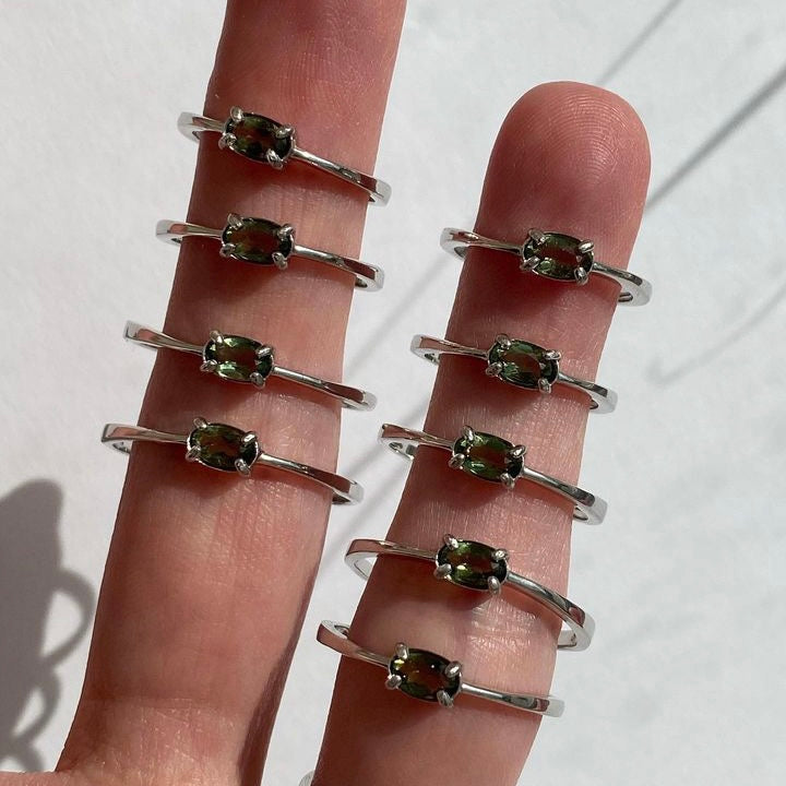 Faceted Moldavite Rings