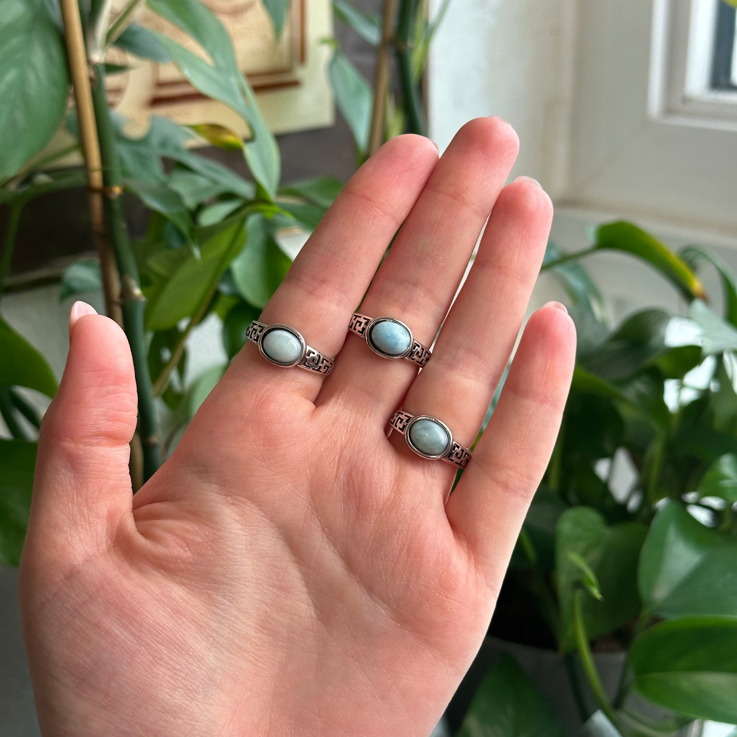 Adjustable Larimar Rings