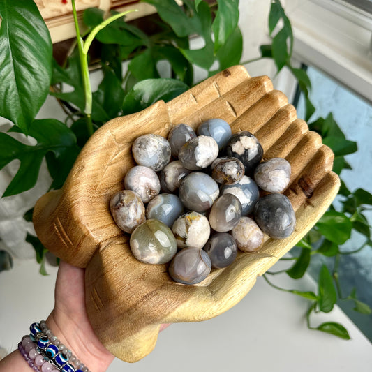 Black Flower Agate Tumbles