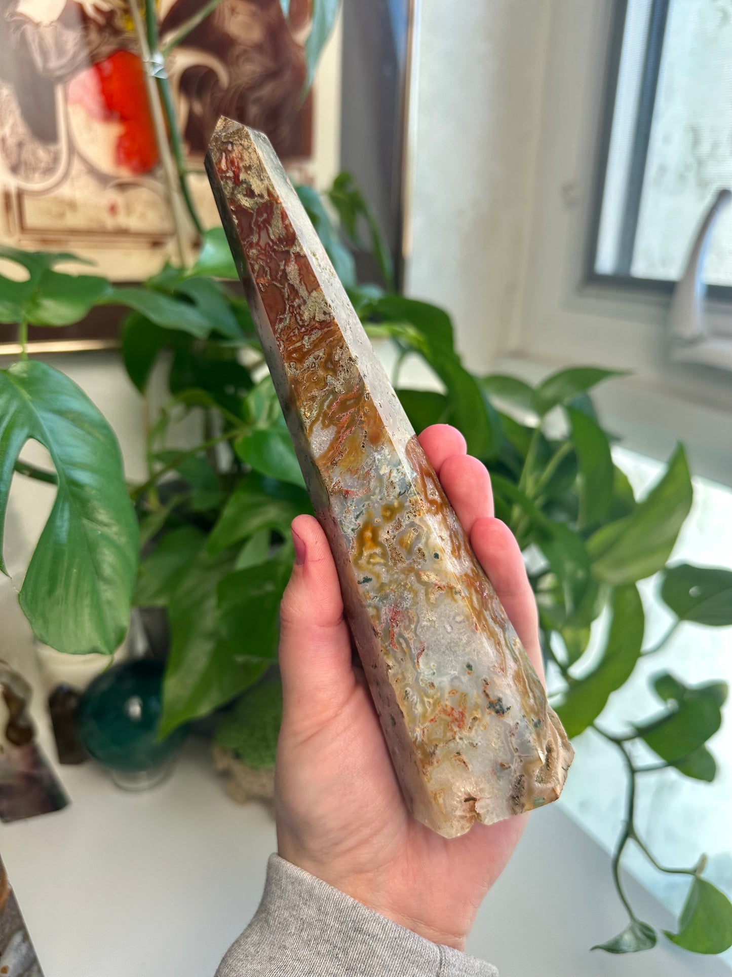 Carnelian and Moss Agate Obelisks