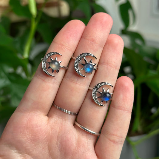 Adjustable Labradorite Sun & Moon Ring