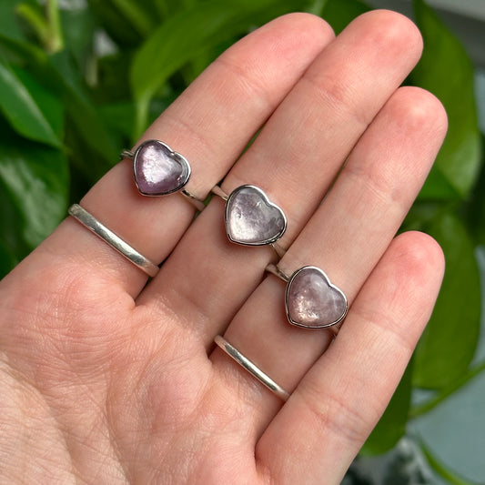 Adjustable Gem Lepidolite Heart Ring