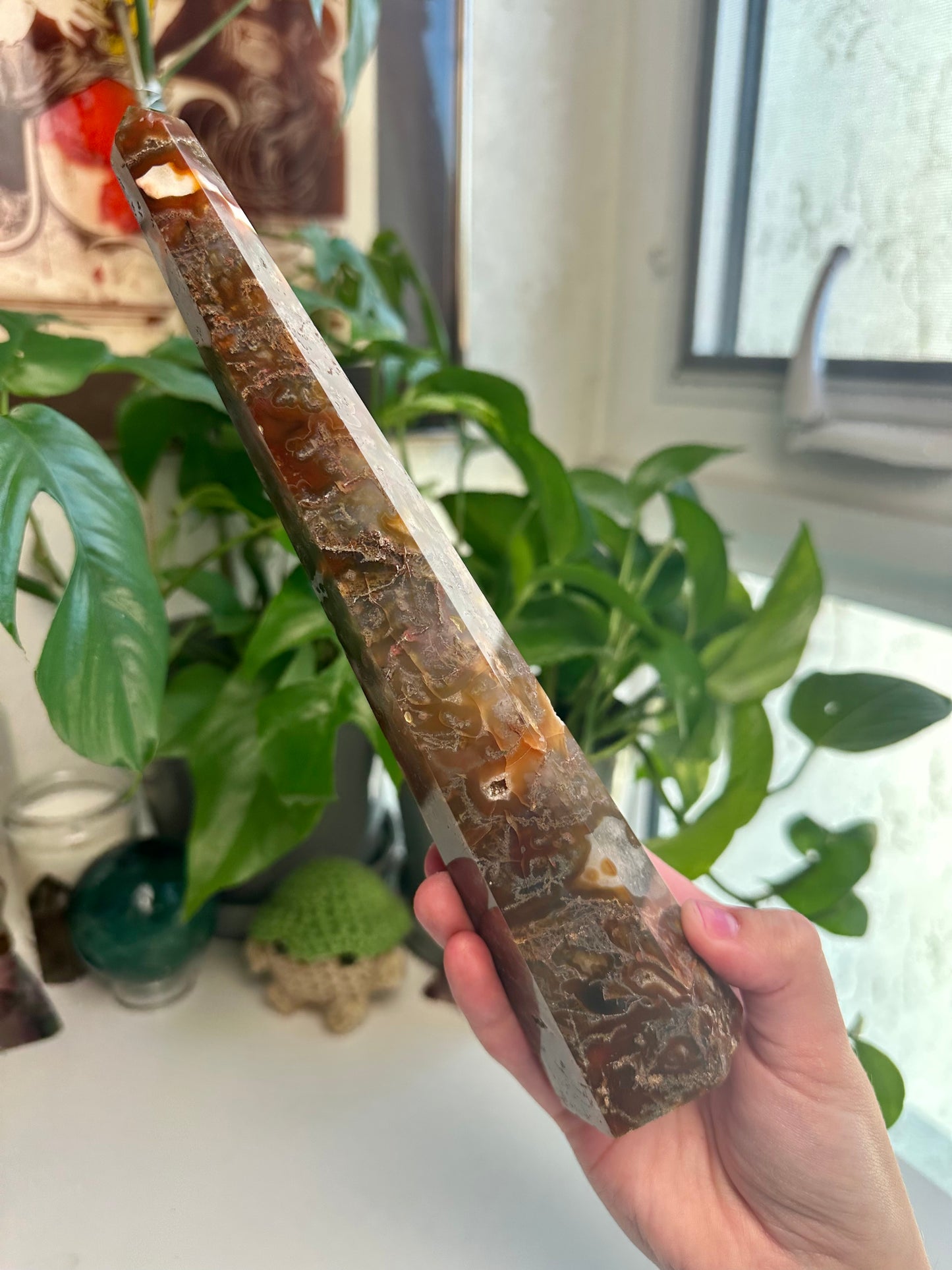 Carnelian and Moss Agate Obelisks