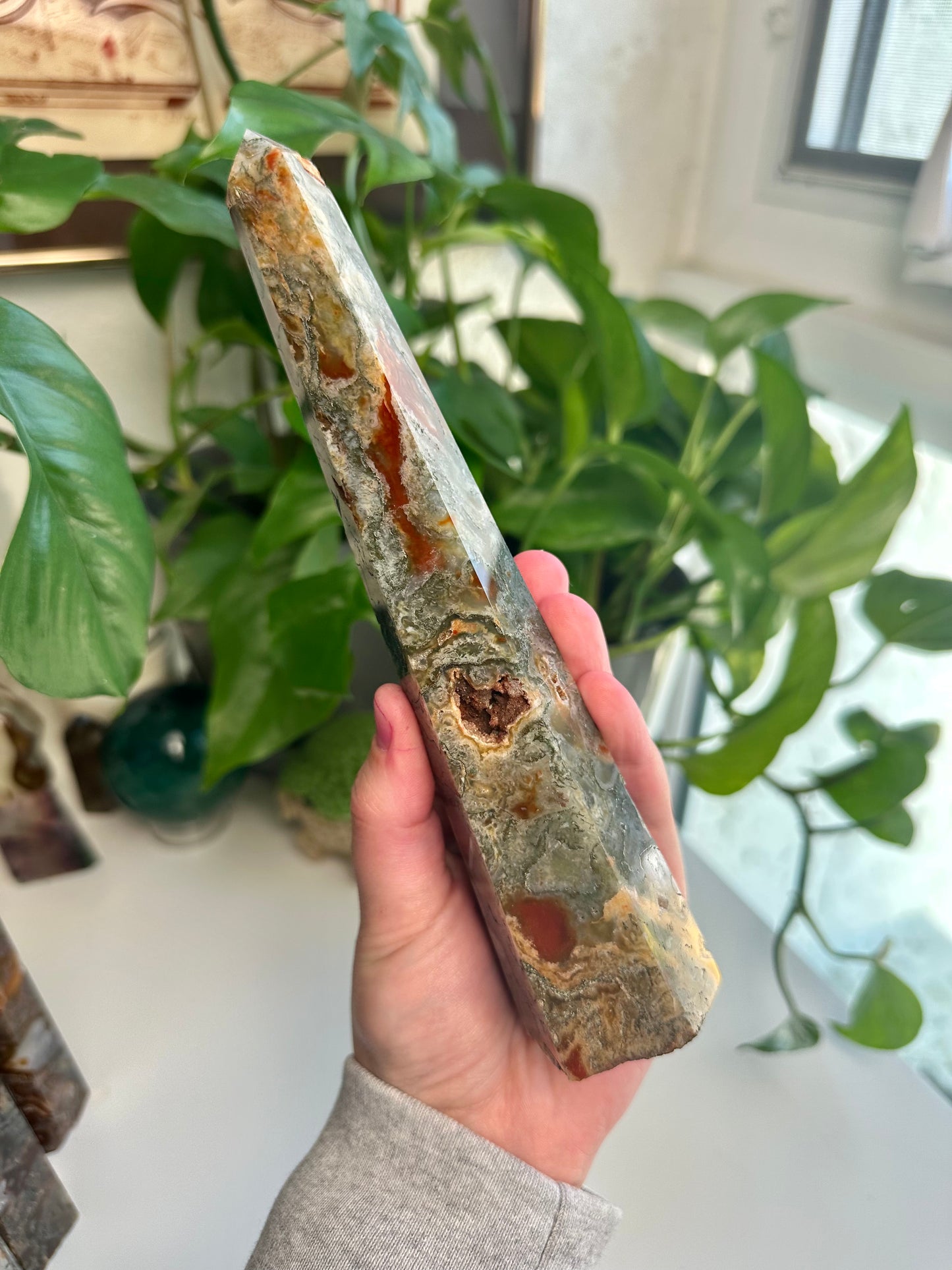 Carnelian and Moss Agate Obelisks