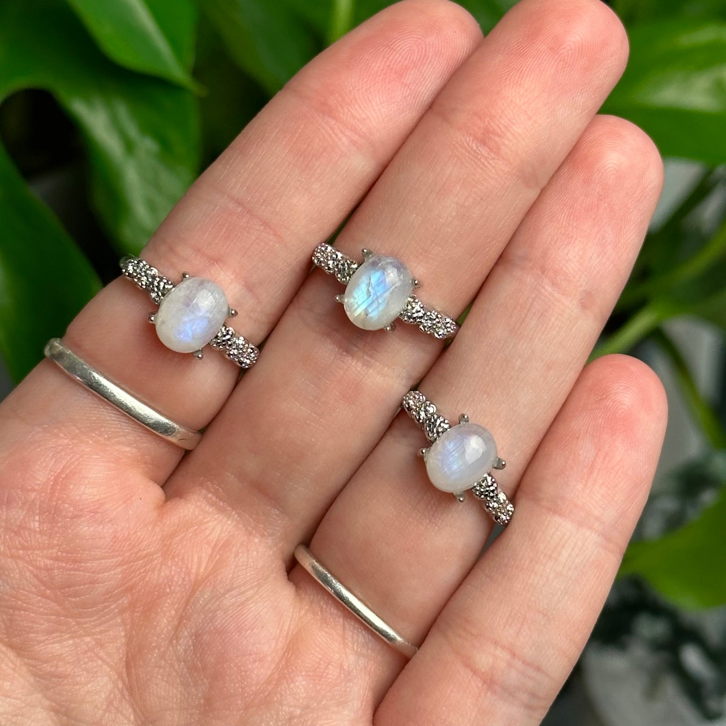 Adjustable Rainbow Moonstone Rings (Heart Style)