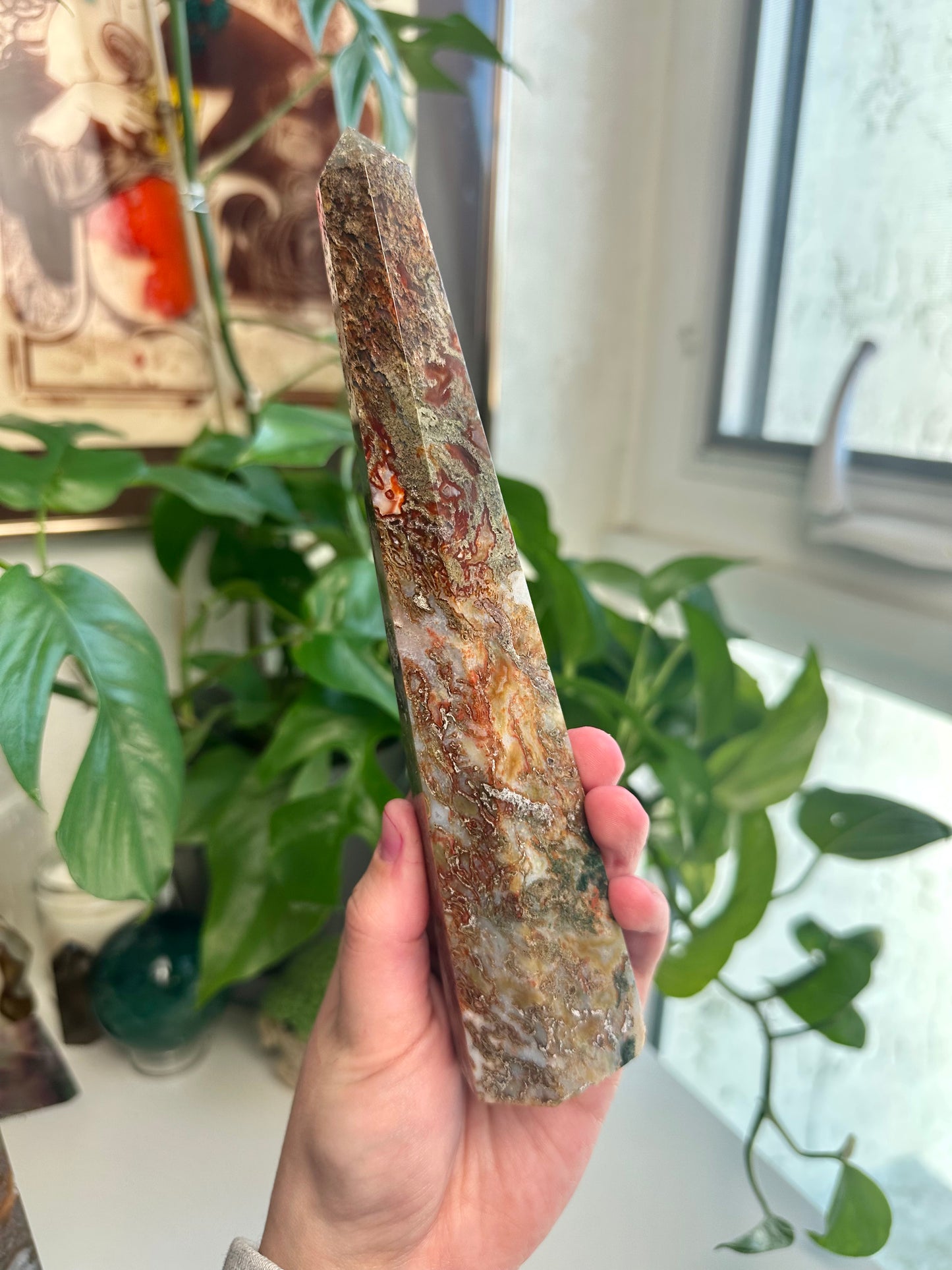 Carnelian and Moss Agate Obelisks