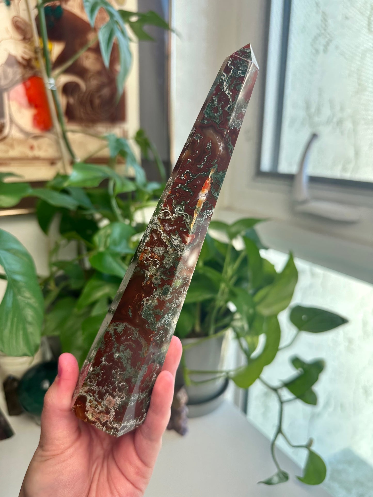 Carnelian and Moss Agate Obelisks